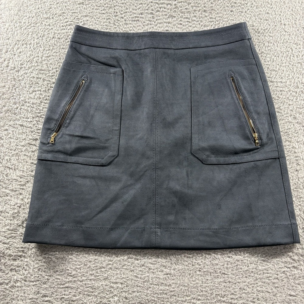 LOFT Suede Mini Skirt Blue Gray Double Zip Pocket‎ Womens 4